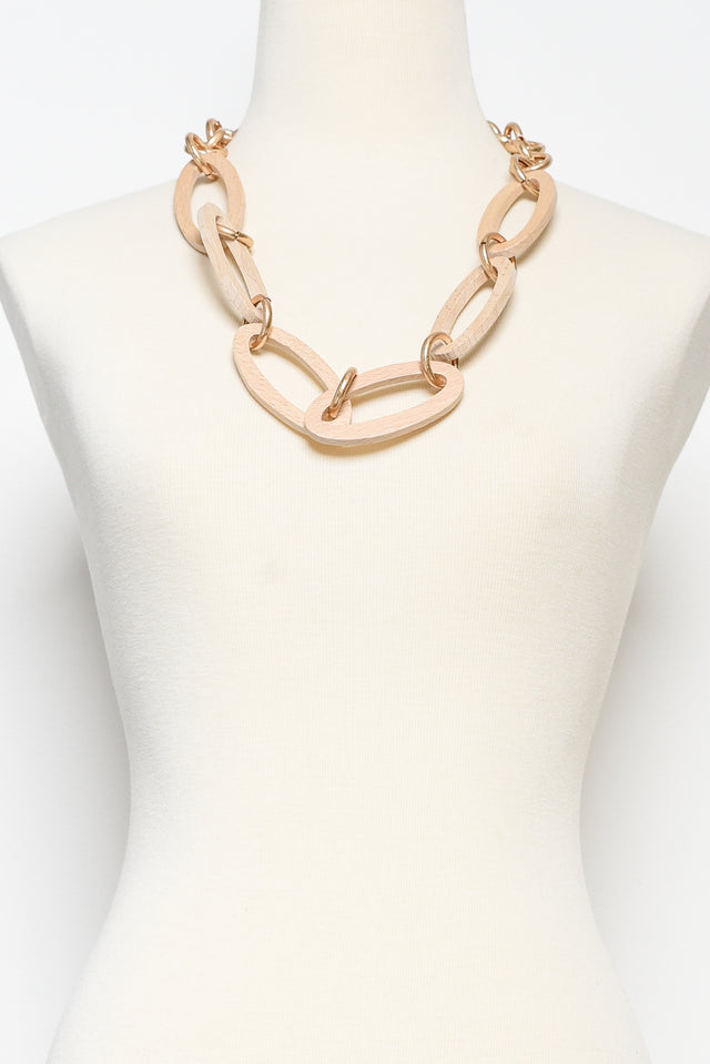 Nevaeh Beige Wooden Link Necklace