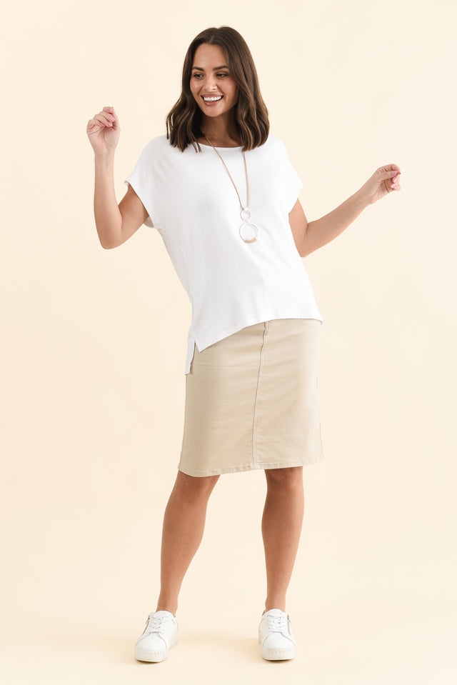 Newton White Drape Tee,Full Body,Brunette model,alt text|model:MJ image 7