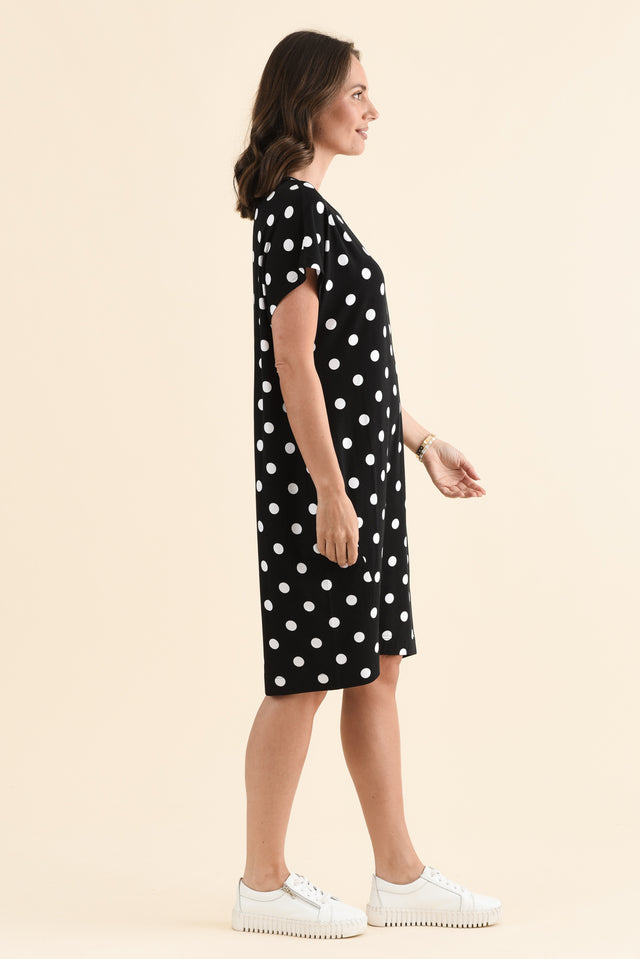 Nicks Black Spot Bamboo Tee Dress,Side,Brunette model,alt text|model:MJ image 3