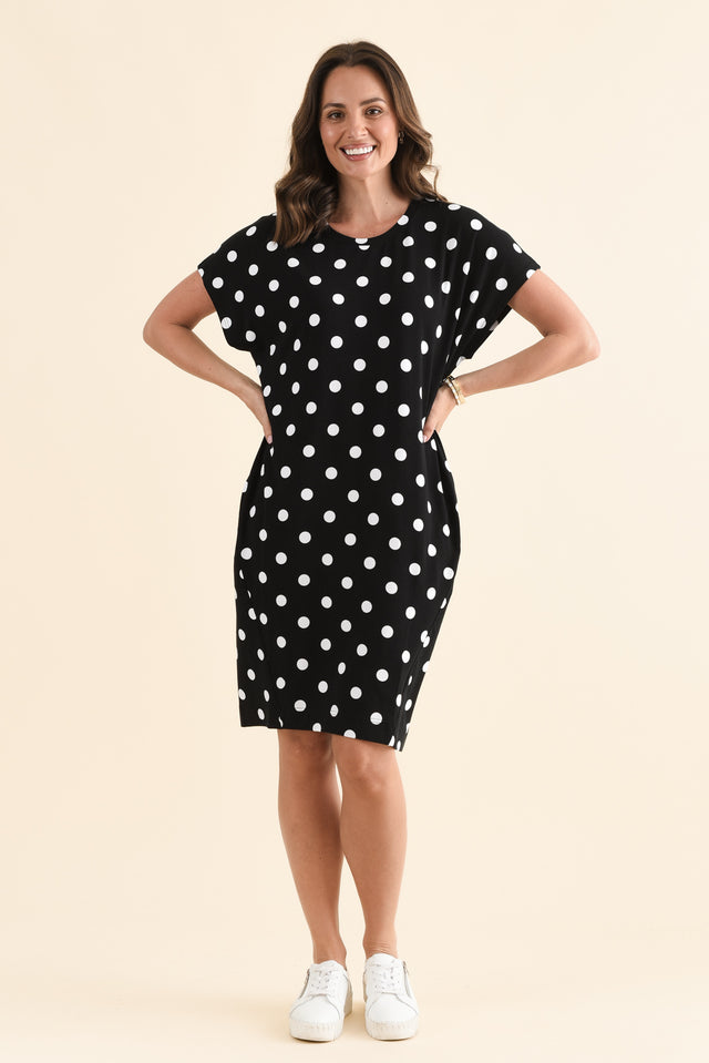 Nicks Black Spot Bamboo Tee Dress,Full Body,Brunette model,alt text|model:MJ