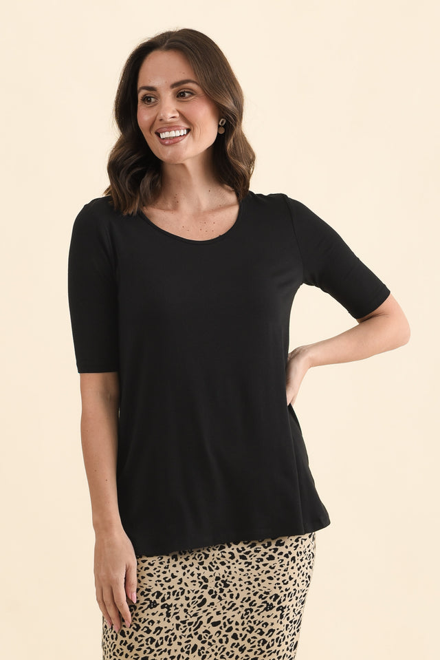 Nicky Black Half Sleeve Top,Front,Brunette model,alt text|model:MJ