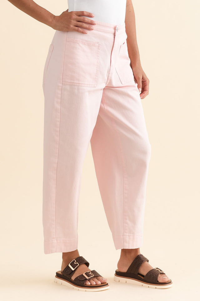 Nina Pink Cotton Barrel Pants,Side,Brunette model,alt text|model:Brontie image 3