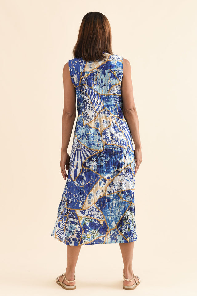 Nome Blue Ocean Cotton Sleeveless Dress,Back,Brunette model,alt text|model:Cara image 4
