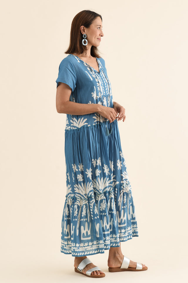 Nona Blue Beach Crinkle Cotton Maxi Dress,Side,Brunette model,alt text|model:Cara image 3