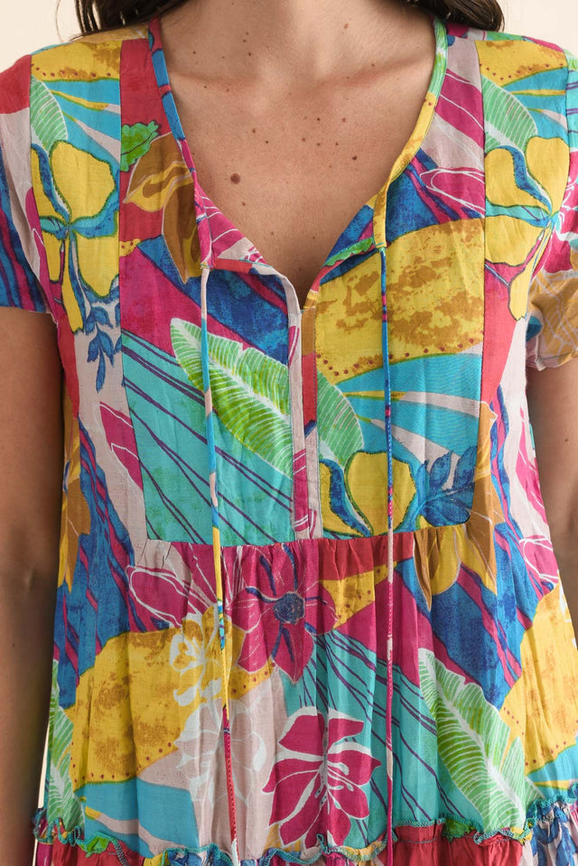 Nona Yellow Blossom Crinkle Cotton Maxi Dress,Detail,Brunette model,alt text|model:MJ image 6