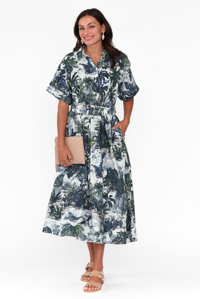 Normie Blue Tropical Belted Dress image 2
