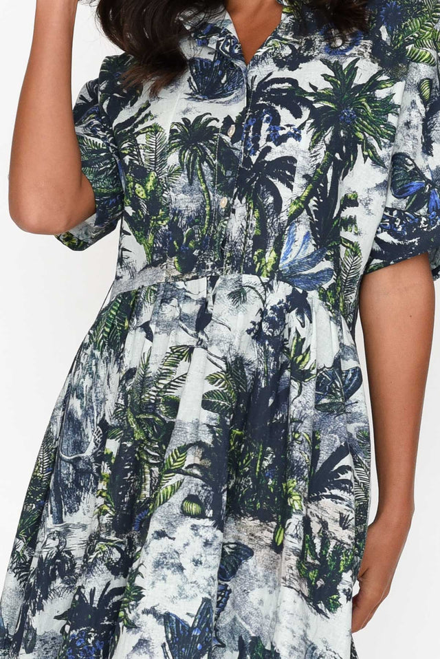 Normie Blue Tropical Belted Dress image 5