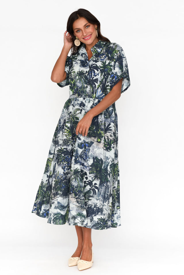 Normie Blue Tropical Belted Dress