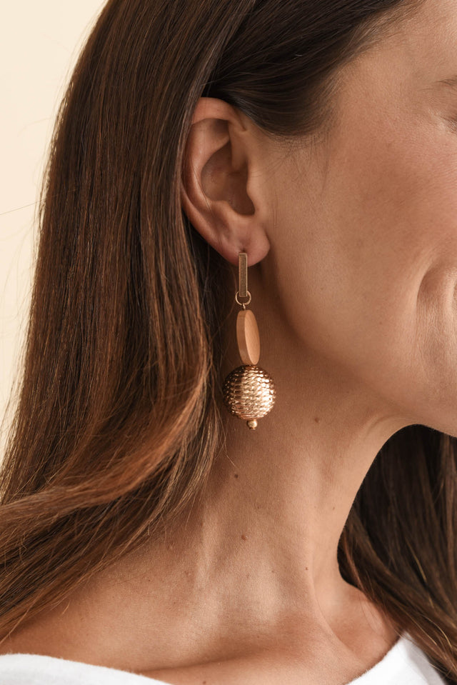 Novalee Rose Gold Wood Drop Earrings image 2