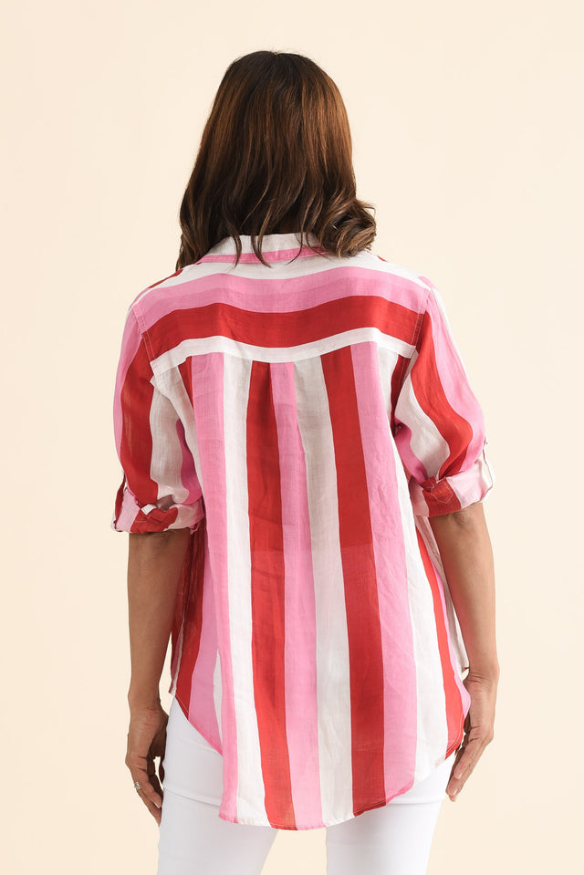 Nyla Red Stripe Linen Shirt,Back,Brunette model,alt text|model:Cara image 4
