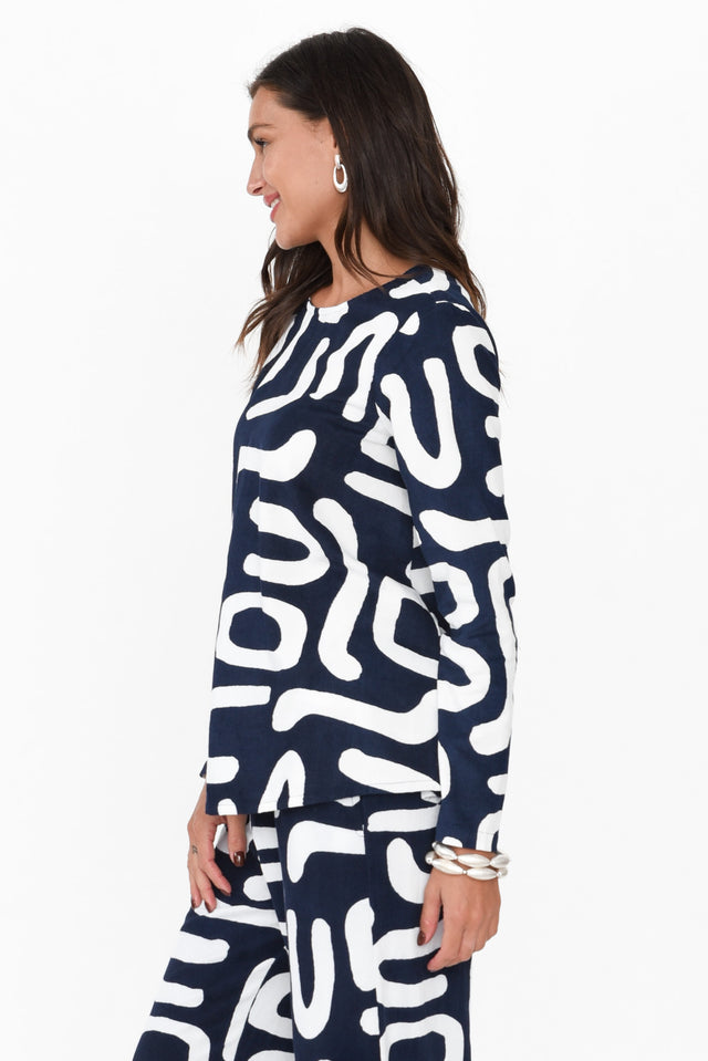 Olaf Navy Abstract Cotton Corduroy Top image 4
