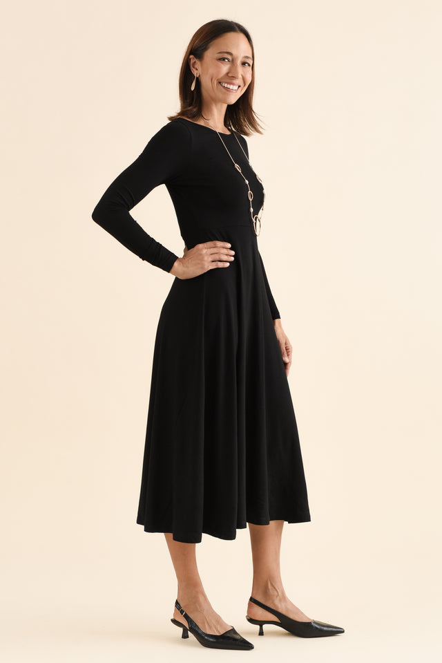 Olivia Black Bamboo Sleeved Dress,Side,Brunette model,alt text|model:Cara image 5