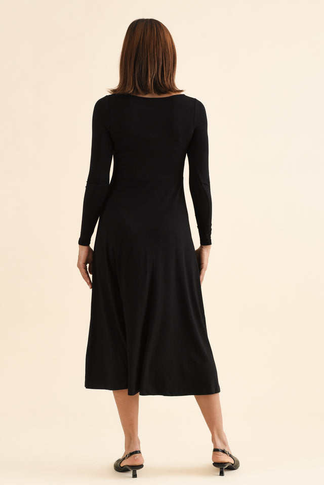 Olivia Black Bamboo Sleeved Dress,Back,Brunette model,alt text|model:Cara image 6