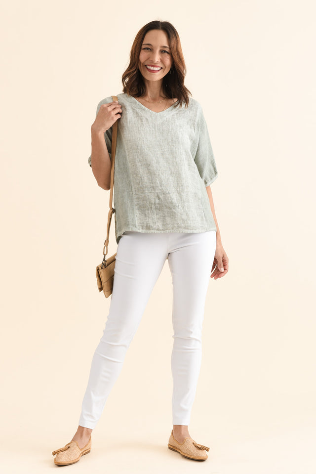 Olympia White Straight Pants,Full Body,Brunette model,alt text|model:Cara image 4