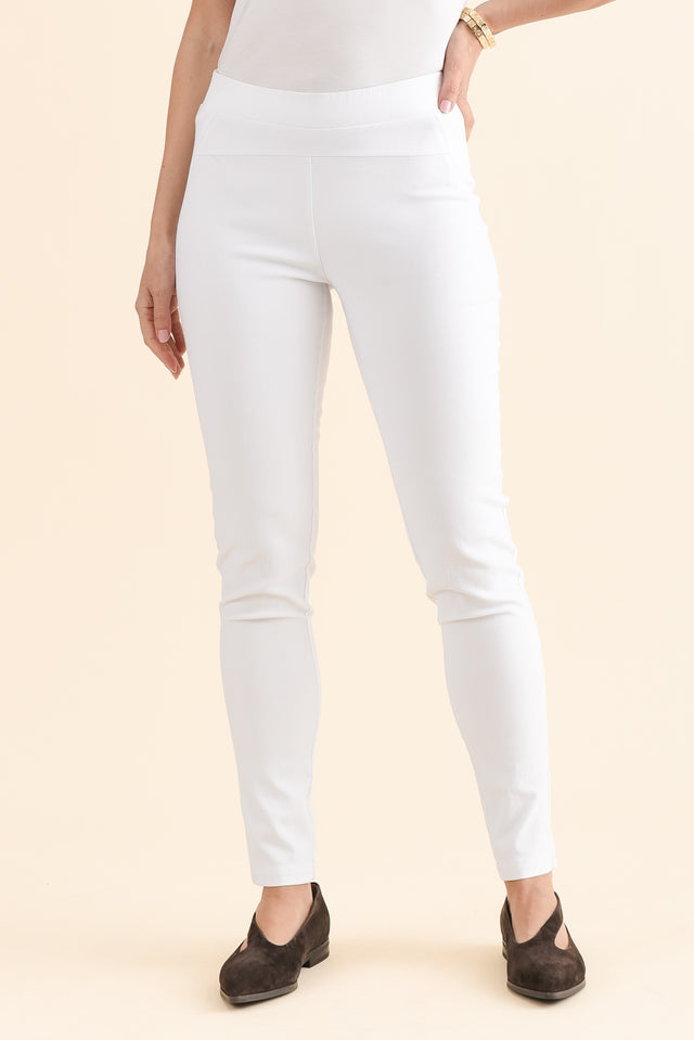 Olympia White Straight Pants,Front,Brunette model,alt text|model:MJ