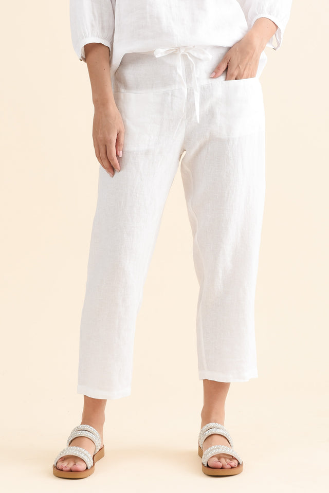 Oman White Linen Drawstring Pants image 1