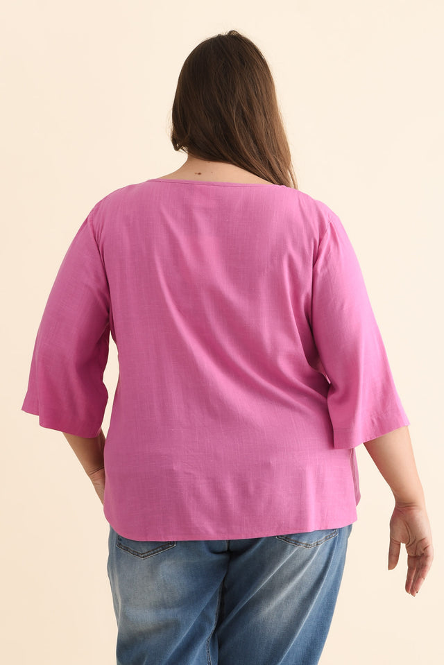 Ophelia Pink Scoop Neck Top,Brunette model,alt text|model:Gabby image 12