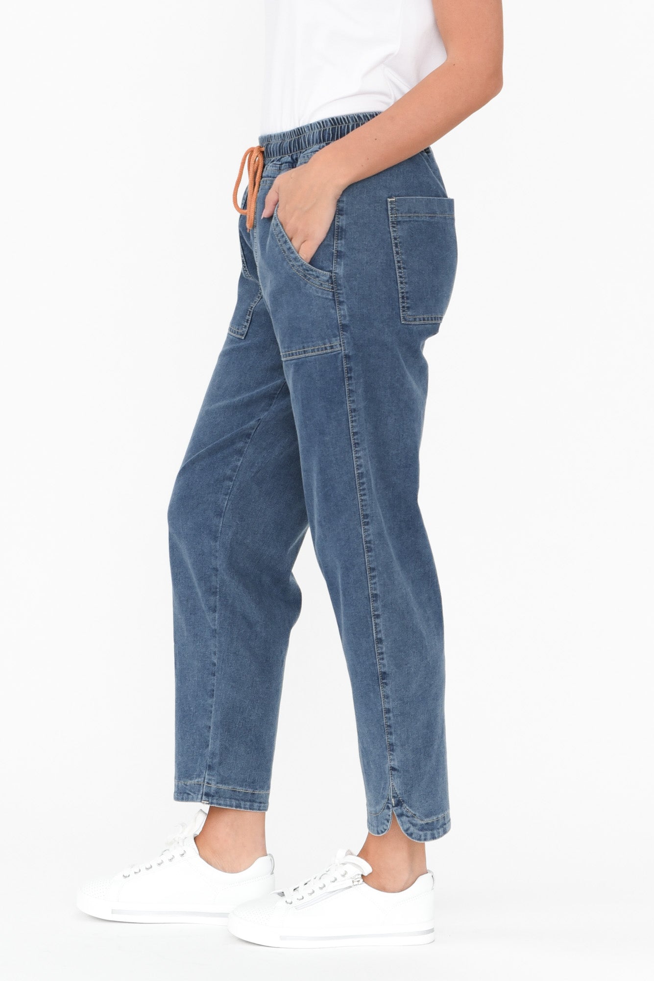 Orbe Dark Blue Denim Drawstring Jeans - Blue Bungalow AU
