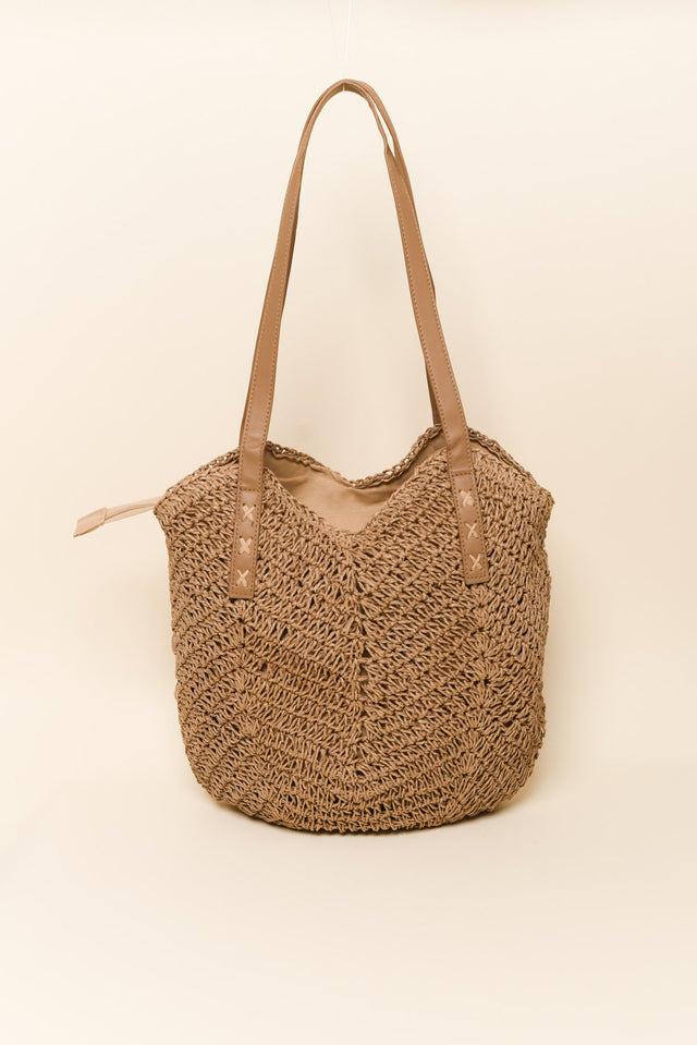 Oriana Tan Straw Shoulder Bag