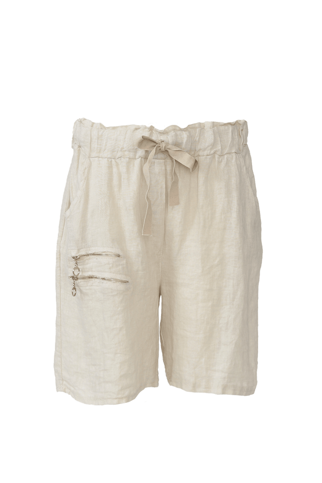 Oriane Beige Zip Linen Shorts image 2