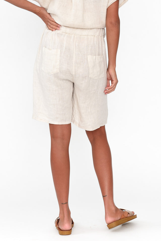 Oriane Beige Zip Linen Shorts
