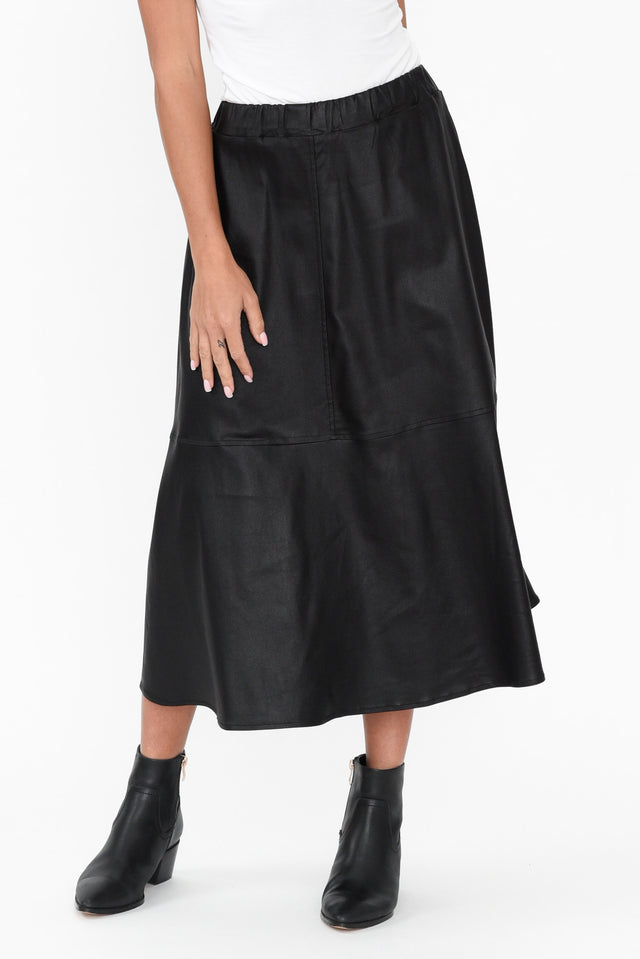 Oriel Black Faux Leather Midi Skirt length_Midi print_Plain hem_Straight colour_Black SKIRTS  alt text|model:Brontie;wearing:S/M