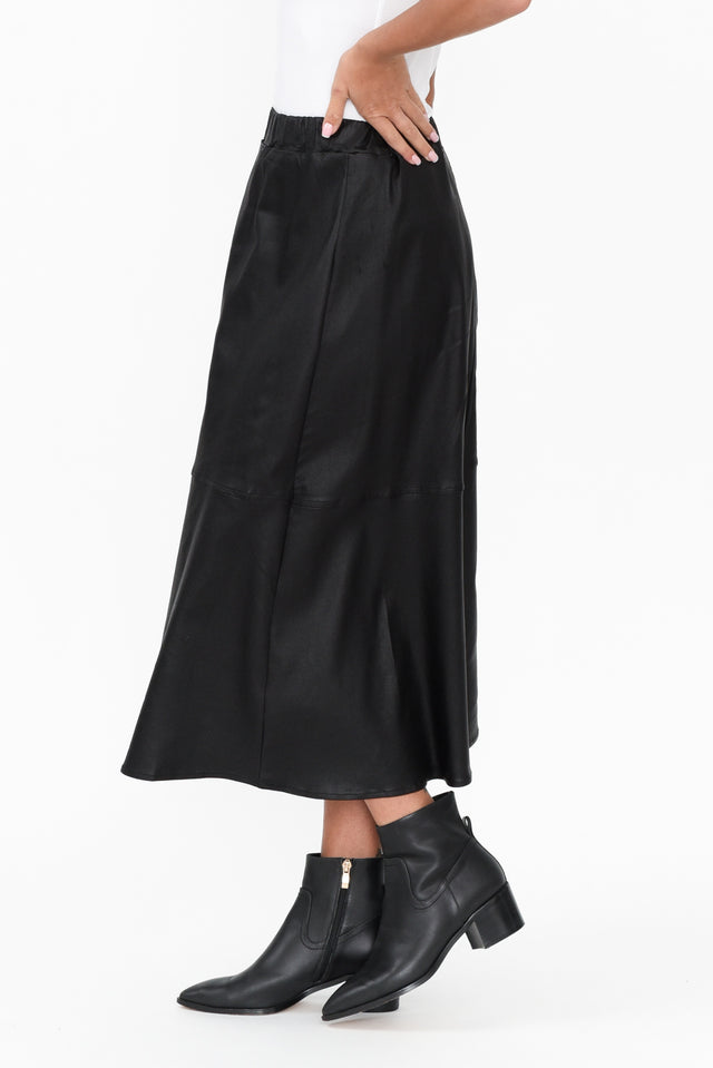 Oriel Black Faux Leather Midi Skirt image 3