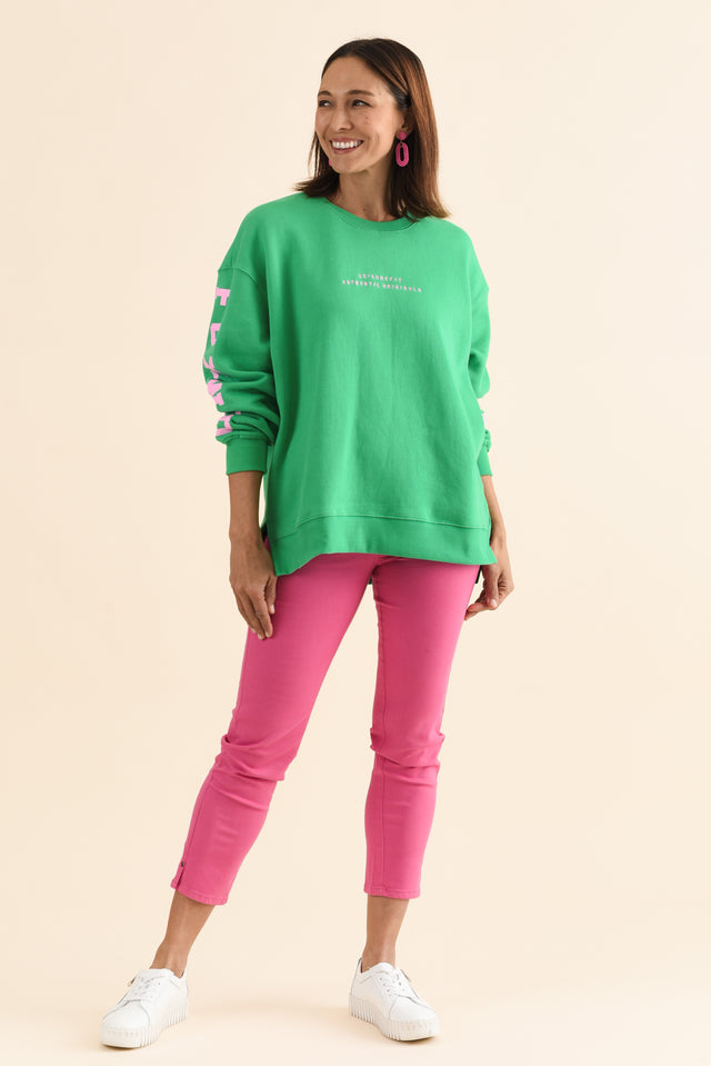Origin Green Cotton Crewneck Sweatshirt,Full Body,Brunette model,alt text|model:Cara image 6