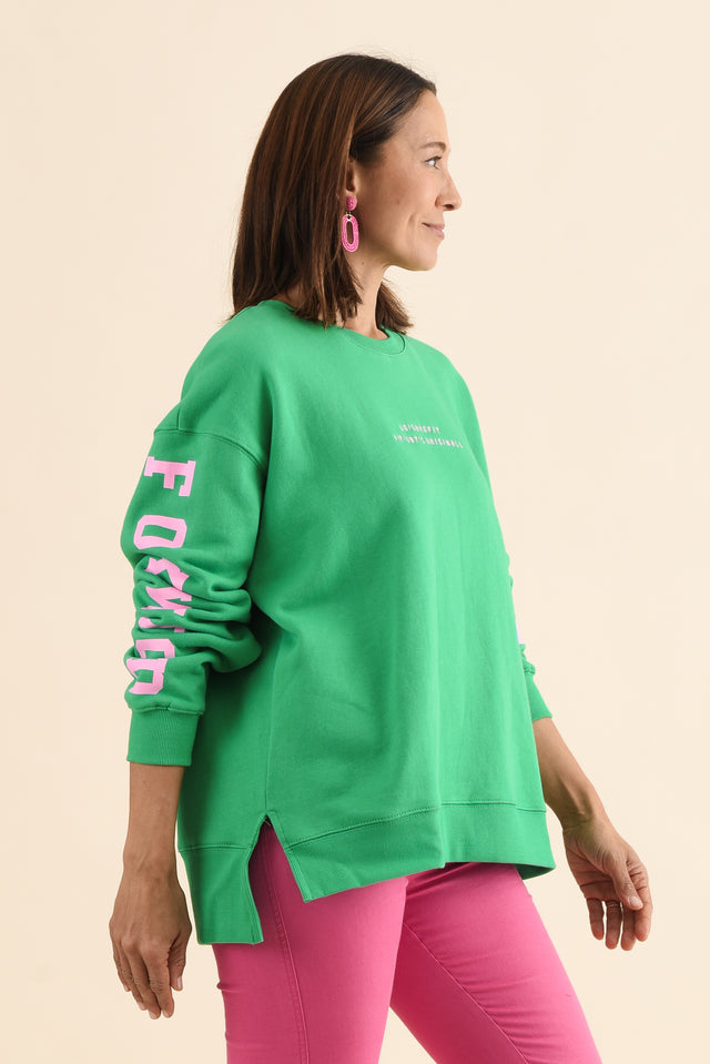 Origin Green Cotton Crewneck Sweatshirt,Side,Brunette model,alt text|model:Cara image 3