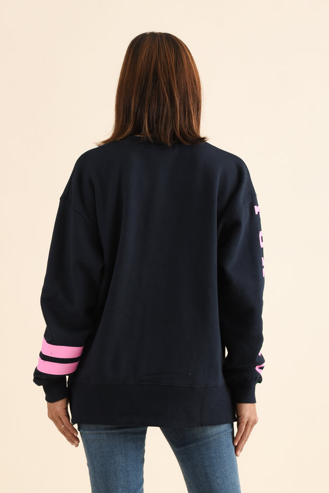 Origin Navy Cotton Crewneck Sweatshirt,Back,Brunette model,alt text|model:Cara image 4