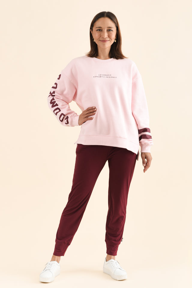 Origin Pink Cotton Crewneck Sweatshirt,Full Body,Brunette model,alt text|model:Cara image 6