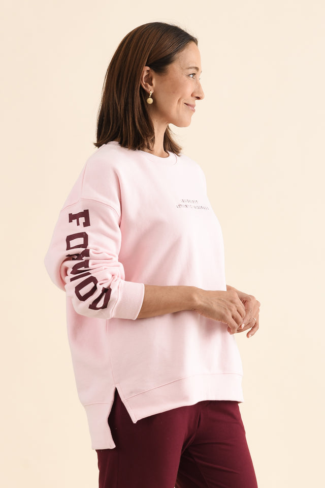 Origin Pink Cotton Crewneck Sweatshirt,Side,Brunette model,alt text|model:Cara image 3