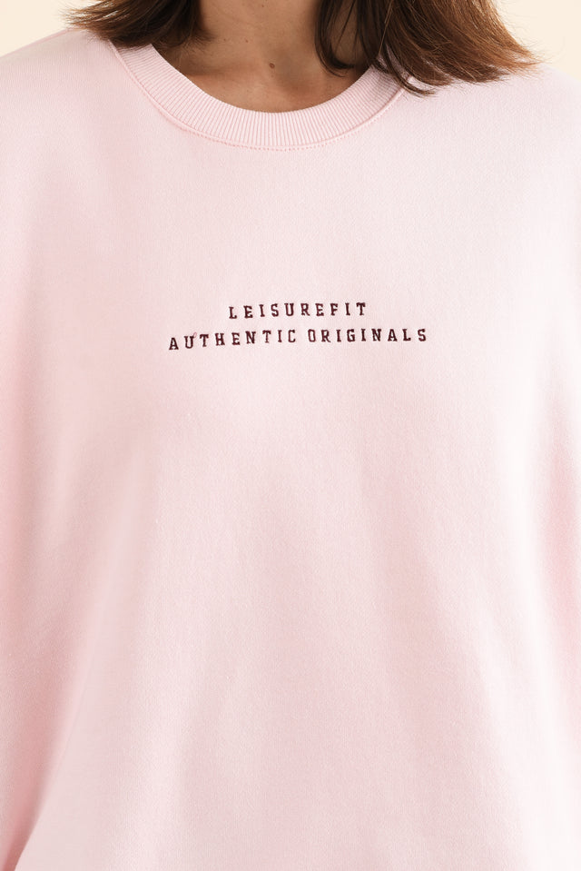 Origin Pink Cotton Crewneck Sweatshirt,Detail,Brunette model,alt text|model:Cara image 5
