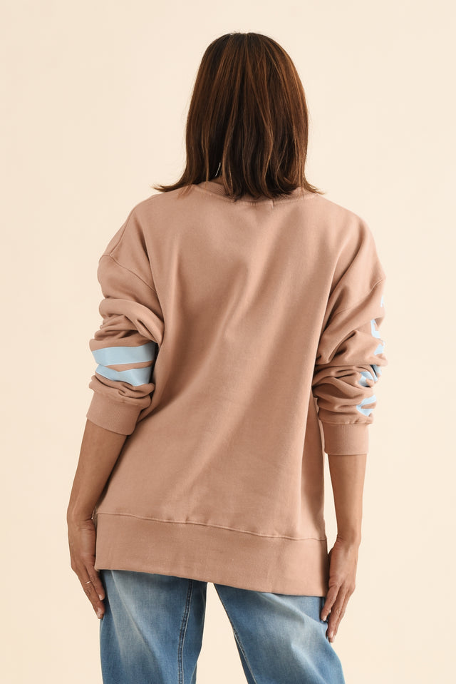 Origin Tan Cotton Crewneck Sweatshirt,Back,Brunette model,alt text|model:Cara image 5