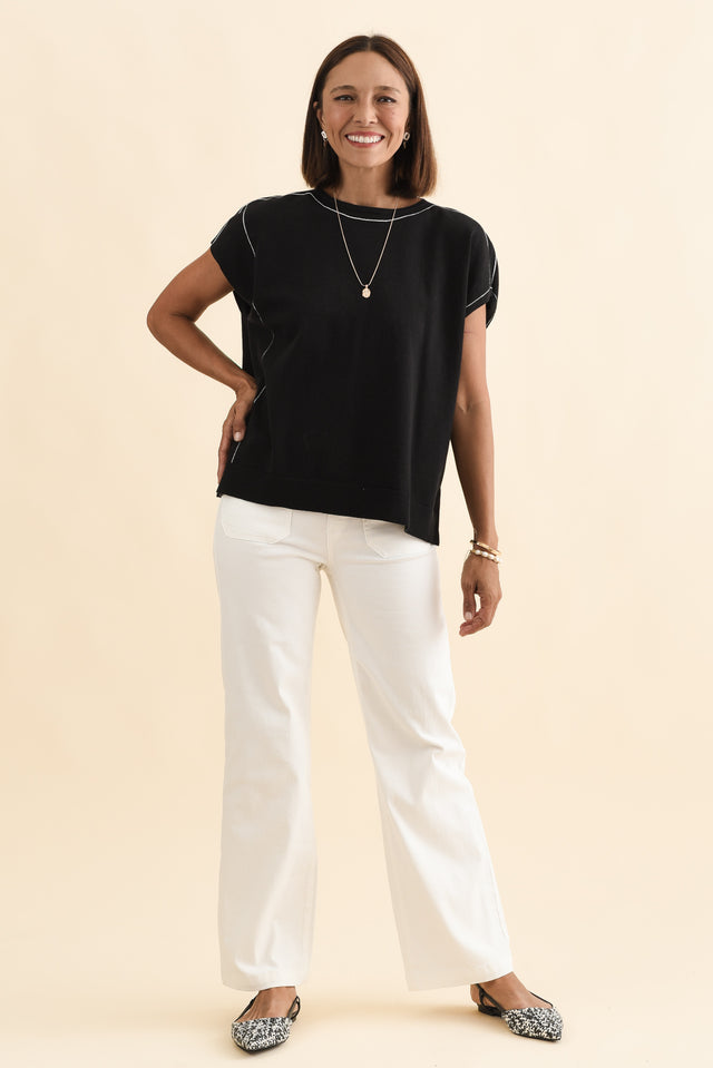 Orla Black Cotton Blend Knit Top,Brunette model,alt text|model:Cara image 3