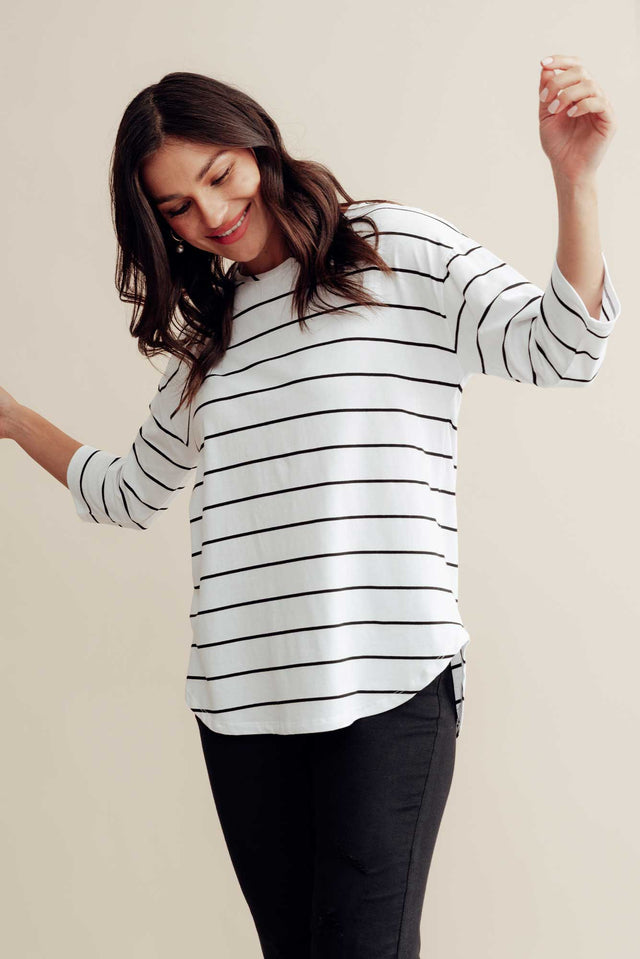 Orleans White Stripe Cotton 3/4 Sleeve Top image 1