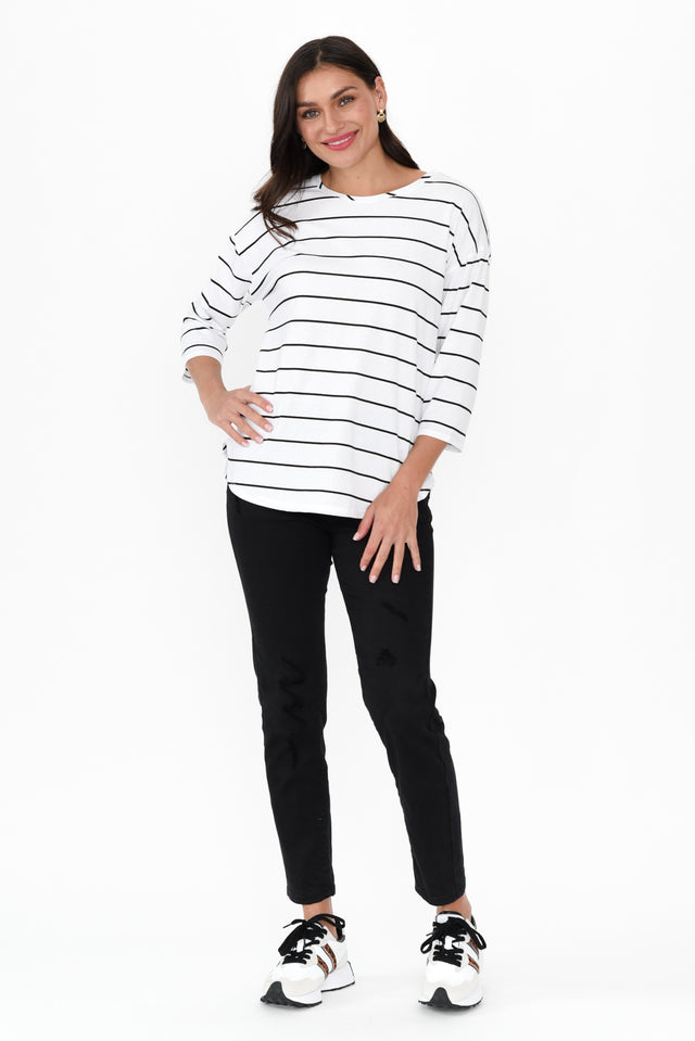 Orleans White Stripe Cotton 3/4 Sleeve Top banner image