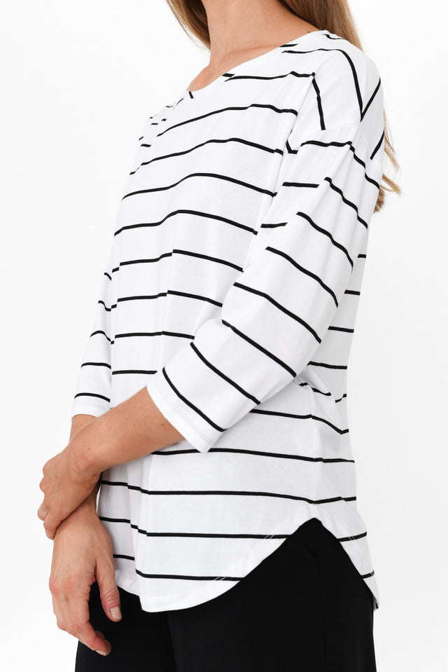 Orleans White Stripe Cotton 3/4 Sleeve Top