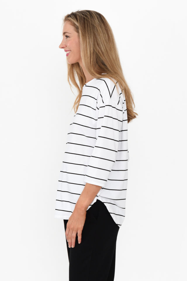 Orleans White Stripe Cotton 3/4 Sleeve Top