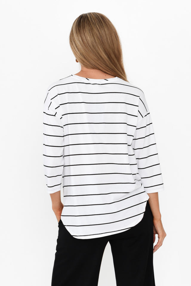 Orleans White Stripe Cotton 3/4 Sleeve Top image 6