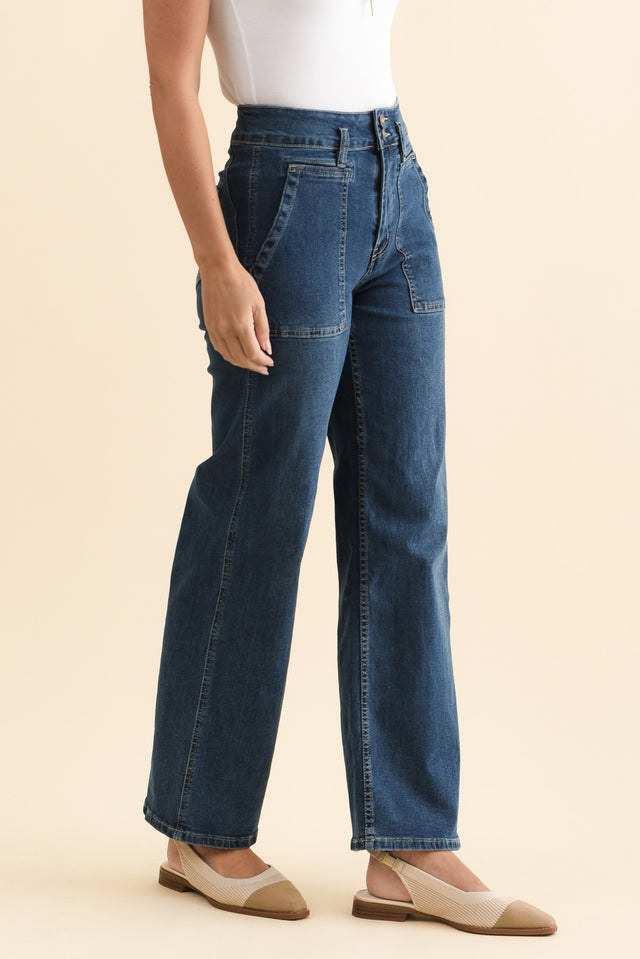 Orwell Blue Straight Leg Jeans,Brunette model,alt text|model:MJ image 5