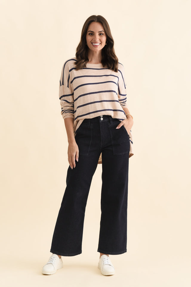 Orwell Dark Blue Straight Leg Jeans,Brunette model,alt text|model:MJ image 3
