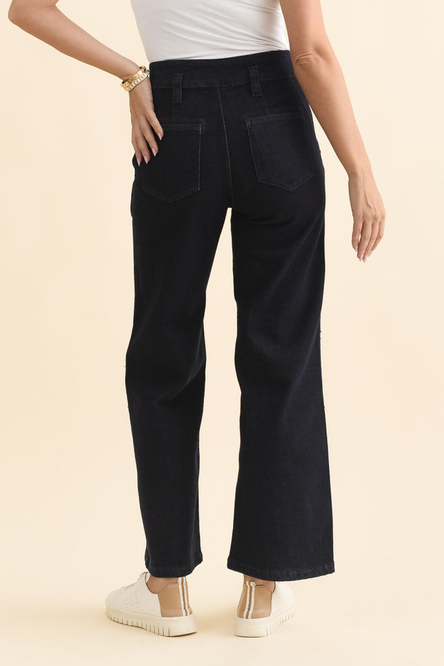 Orwell Dark Blue Straight Leg Jeans,Brunette model,alt text|model:MJ image 6