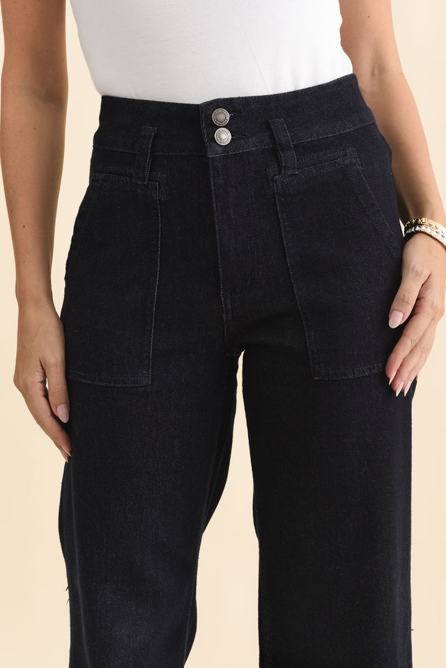 Orwell Dark Blue Straight Leg Jeans,Brunette model,alt text|model:MJ image 7