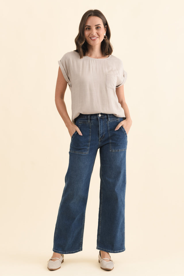 Orwell Mid Blue Straight Leg Jeans,Brunette model,alt text|model:MJ image 3