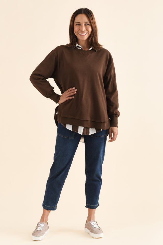 Osbourne Chocolate Cotton Sweatshirt,Full Body,Brunette model,alt text|model:Cara image 6