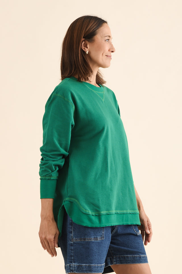 Osbourne Dark Green Cotton Sweatshirt,Side,Brunette model,alt text|model:Cara image 3