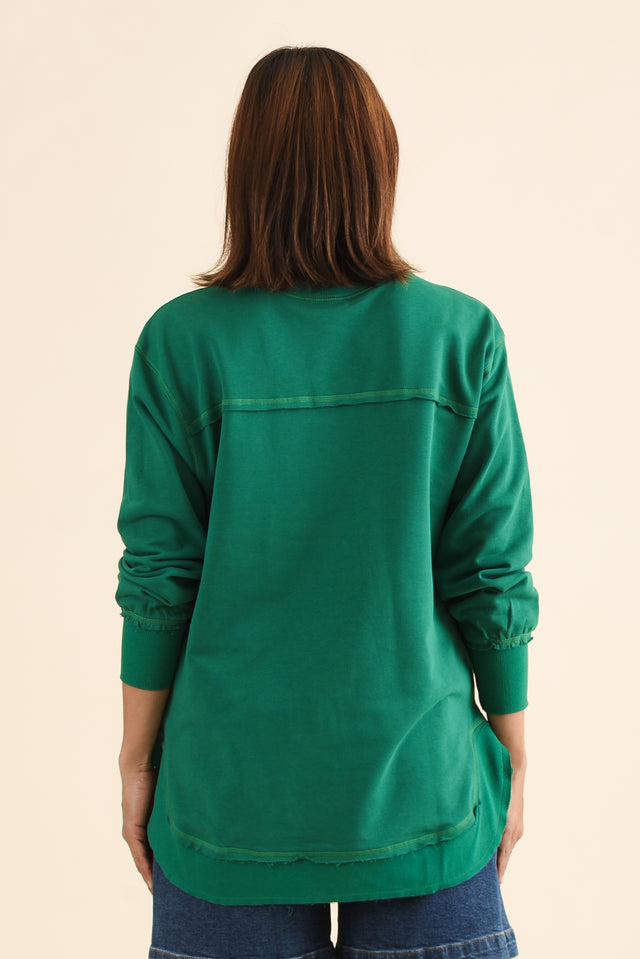 Osbourne Dark Green Cotton Sweatshirt,Back,Brunette model,alt text|model:Cara image 4