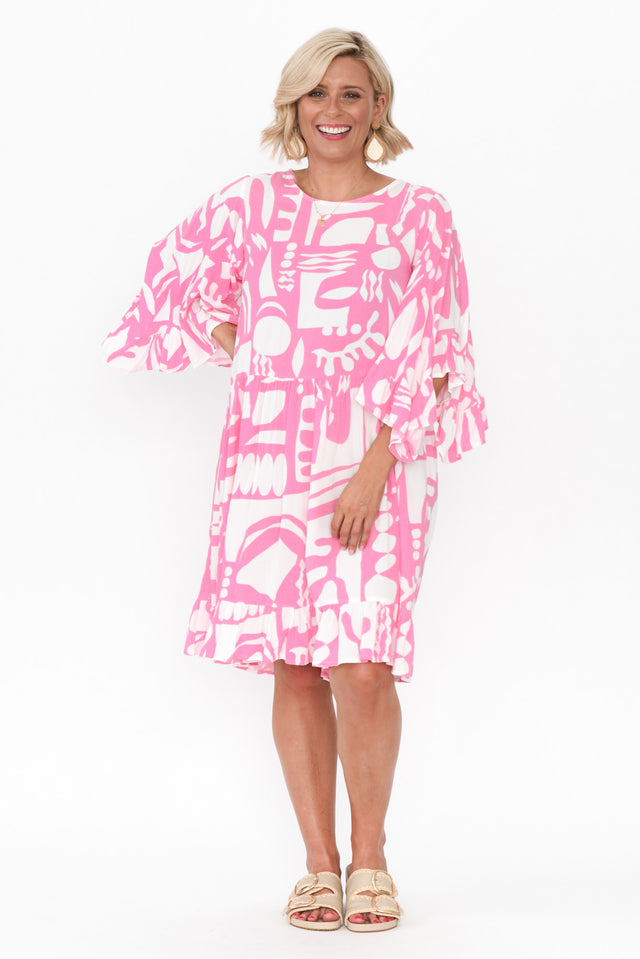 Osmund Pink Abstract Frill Dress image 7