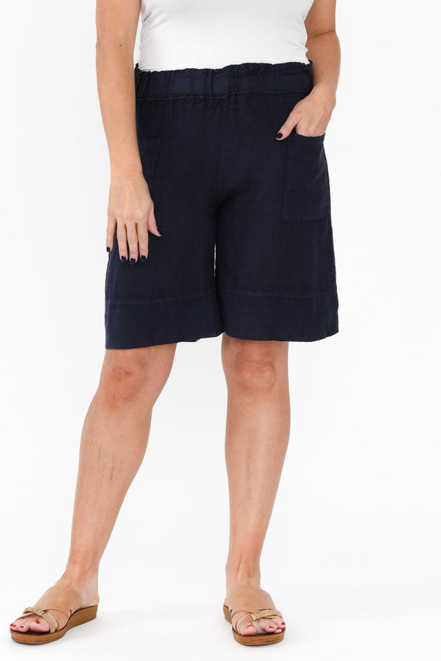 Oxley Navy Linen Pocket Shorts image 1